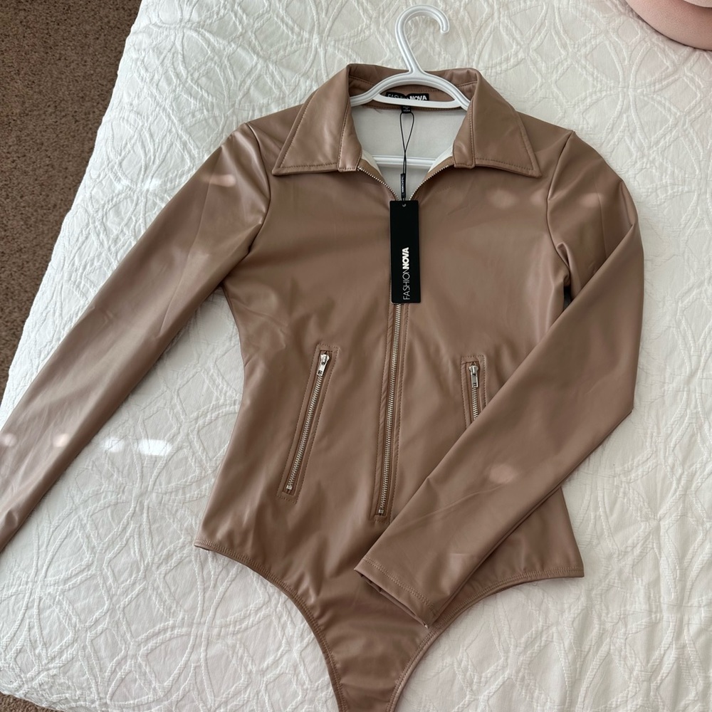 Fashion Nova Biker Baddie Latex Bodysuit